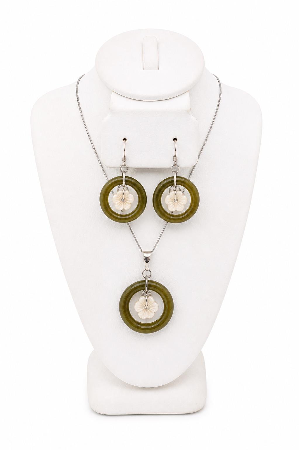 Dancing Mother of Pearl Jade hoops Set