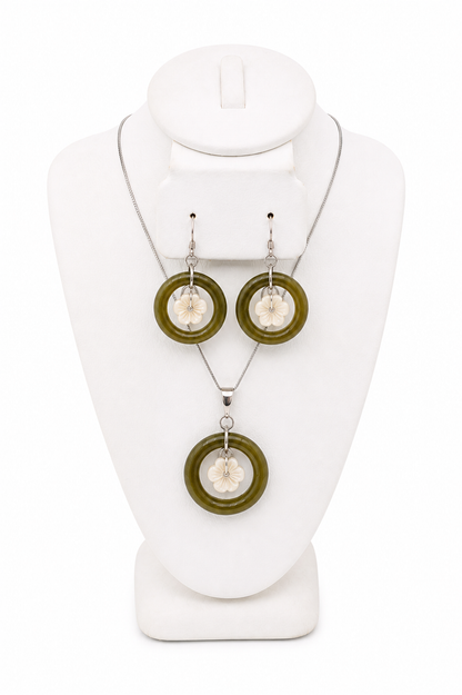 Dancing Mother of Pearl Jade hoops Set