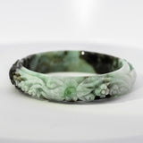 S56 Apple Brown Floral Carved Jade Bangle