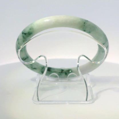 57 White Moss Round Jade Bangle