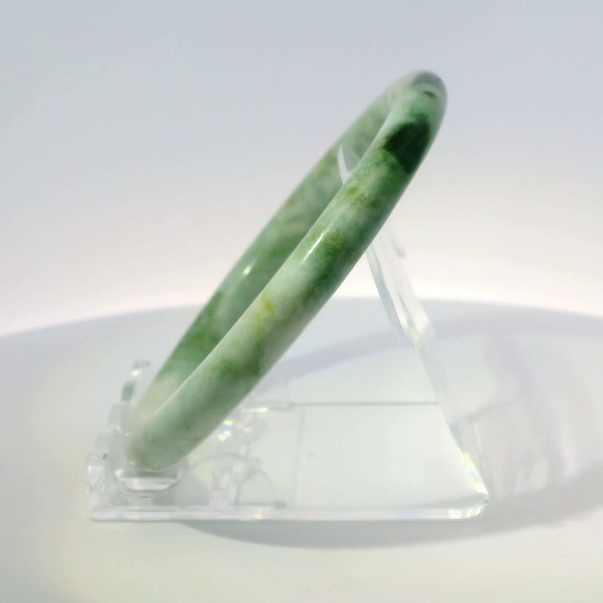 59mm Mix Round Jade Bangle, top-down view showing inner diameter, authentic Type A Burma jadeite, Brother Ryan Shop