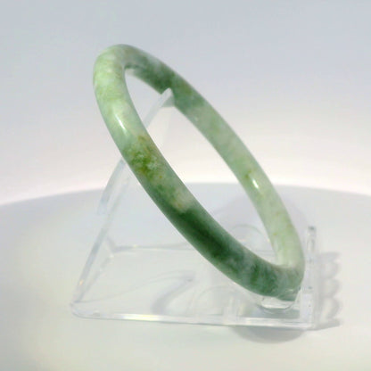 59mm Mix Round Jade Bangle, angled view showing color detail, authentic Type A Burma jadeite, Brother Ryan Shop