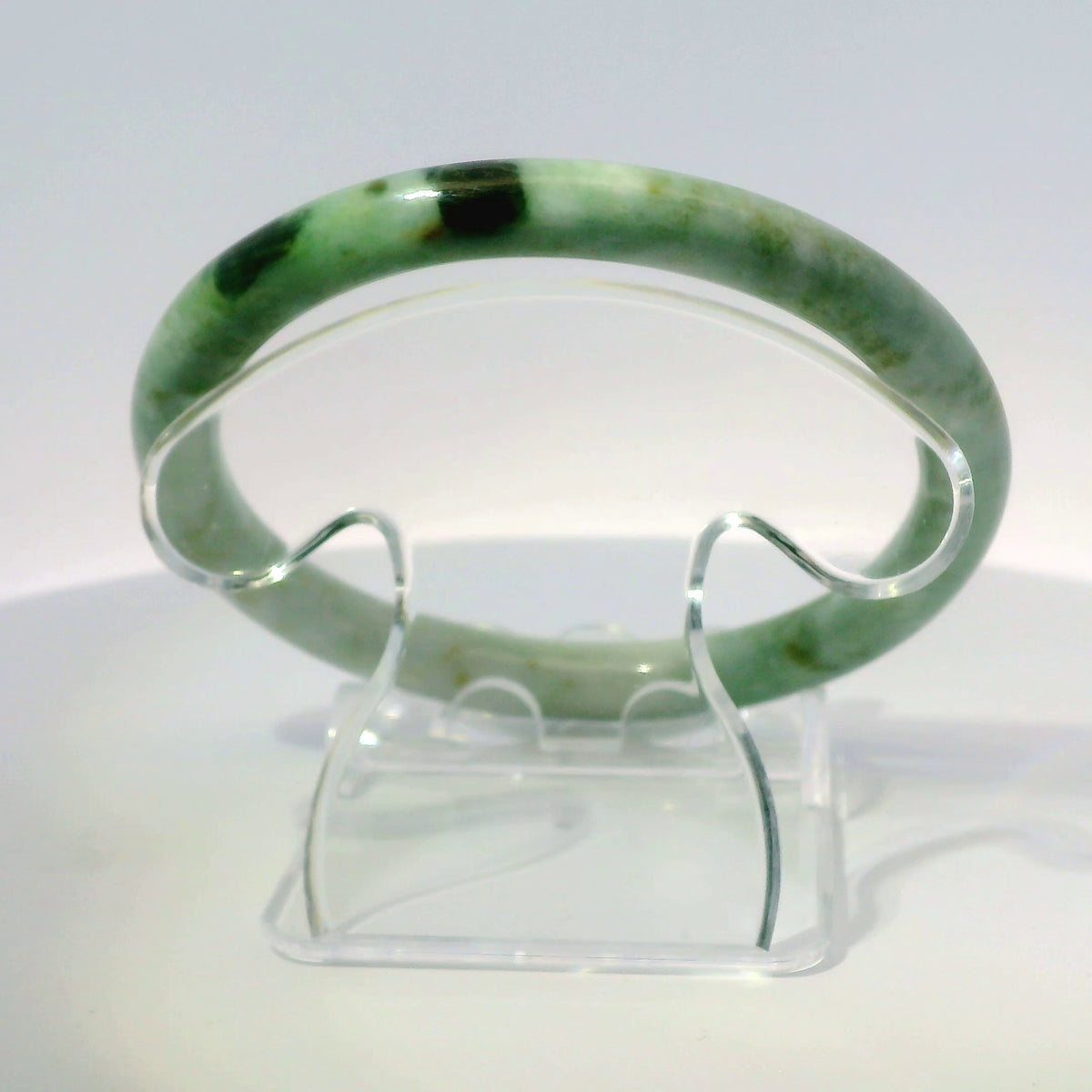 59mm Mix Round Jade Bangle, close-up view showing mixed color pattern, authentic Type A Burma jadeite, Brother Ryan Shop