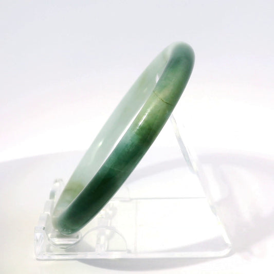 57mm Tri-Color Round Cut Bangle, side profile close-up showing band thickness, authentic Type A Burma jadeite, Brother Ryan Shop