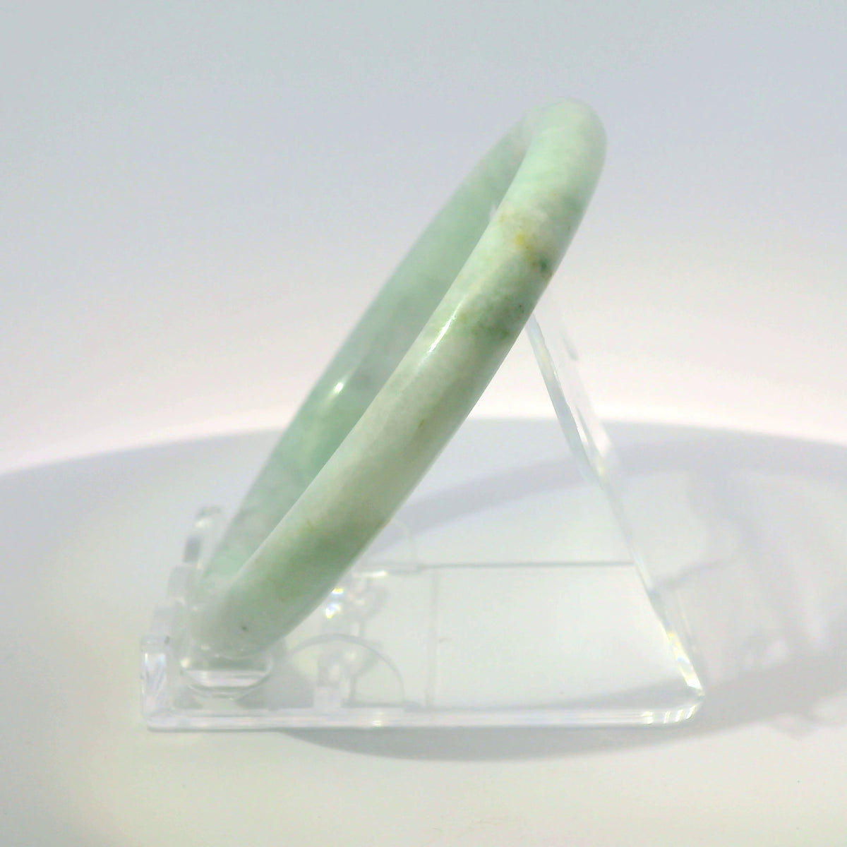 56mm Light Sakura Round Jade Bangle, side profile close-up showing band thickness, authentic Type A Burma jadeite, Brother Ryan Shop