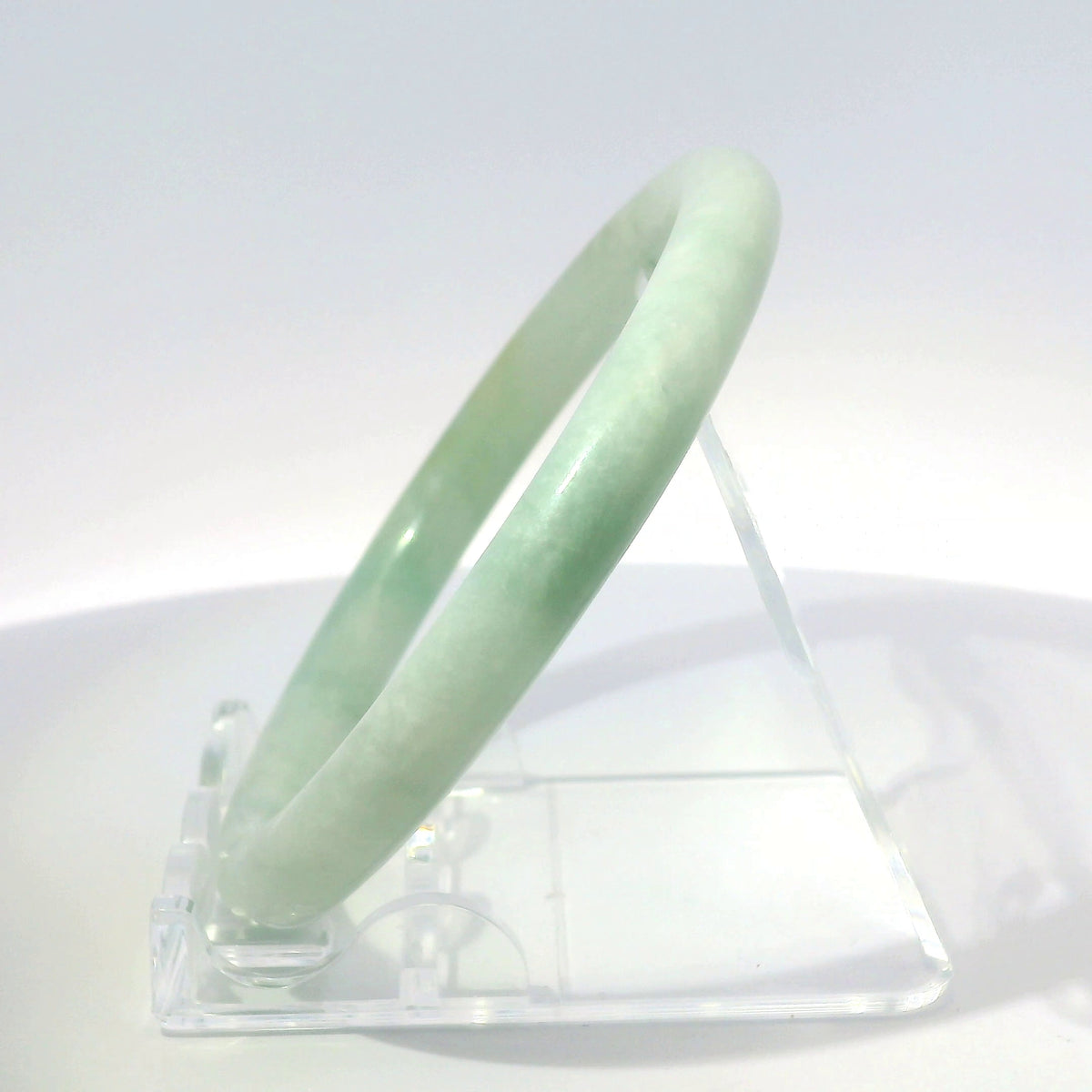 56mm Golden Mountain Round Jade Bangle, side profile close-up showing band thickness, authentic Type A Burma jadeite, Brother Ryan Shop