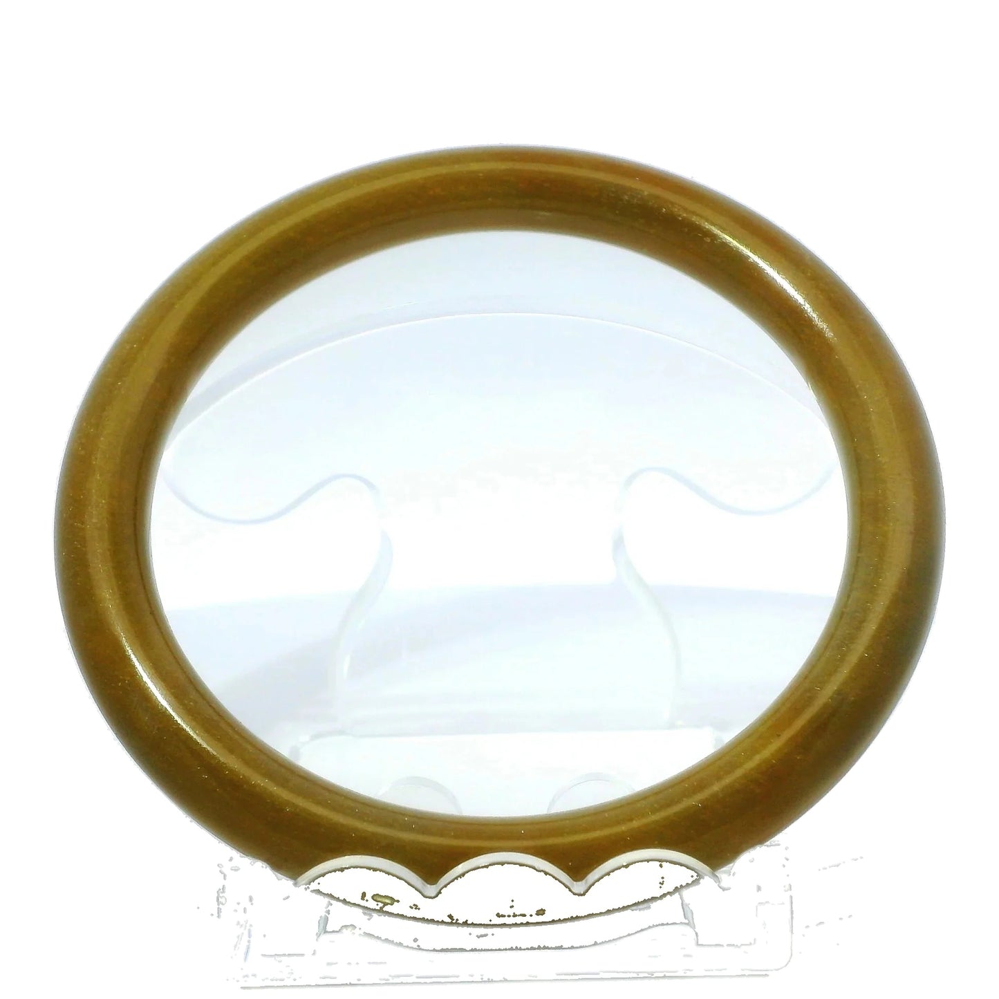 63mm Raw Honey Round jade bangle, front view on display stand, authentic Type A Burma jadeite, Brother Ryan Shop