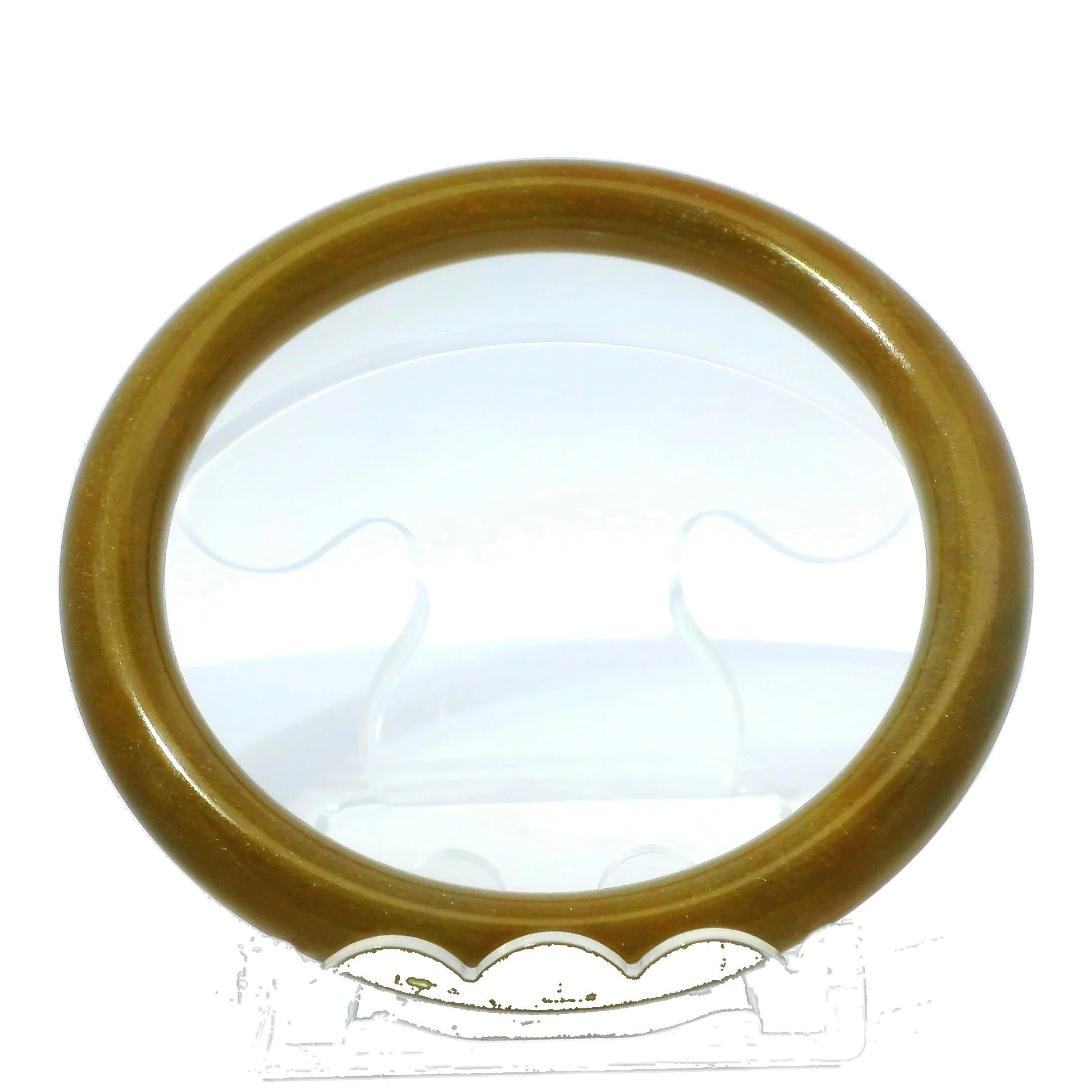 63mm Raw Honey Round jade bangle, front view on display stand, authentic Type A Burma jadeite, Brother Ryan Shop