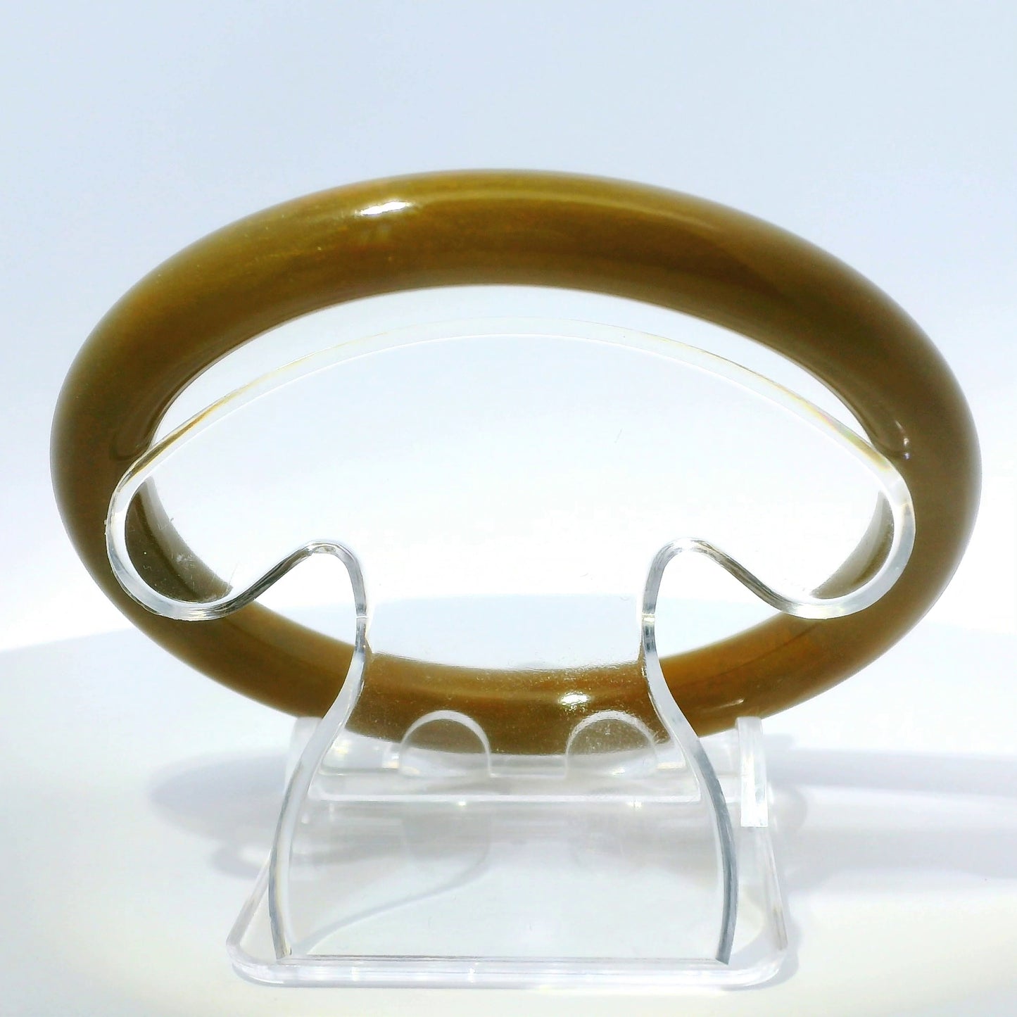 63mm Raw Honey Round jade bangle, flat front view showing interior, authentic Type A Burma jadeite, Brother Ryan Shop