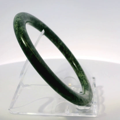 60mm Fiery Forest Round Jade Bangle, side profile close-up showing band thickness, authentic Type A Burma jadeite, Brother Ryan Shop
