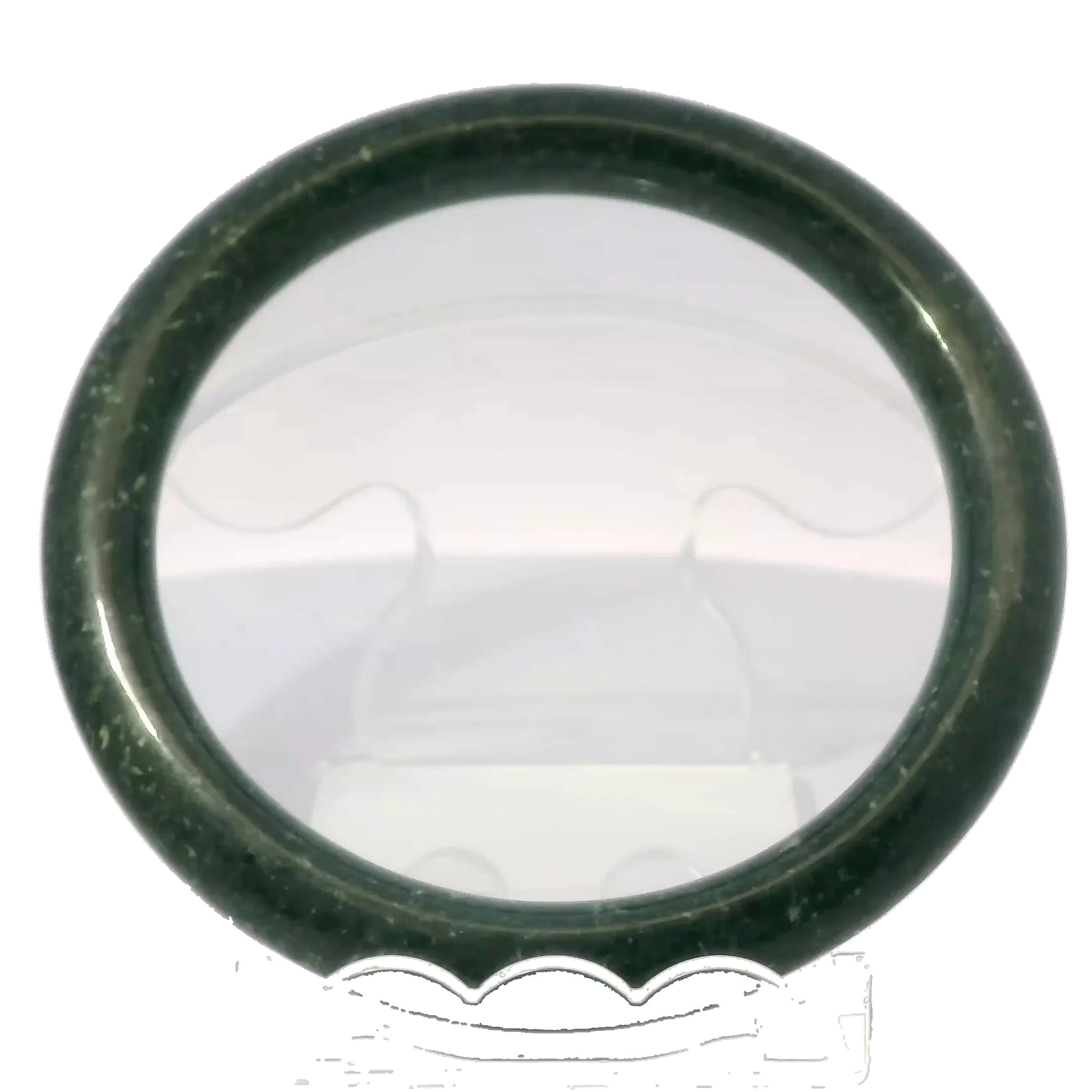63mm Black Round Jade Bangle, front view on display stand, authentic Type A Burma jadeite, Brother Ryan Shop