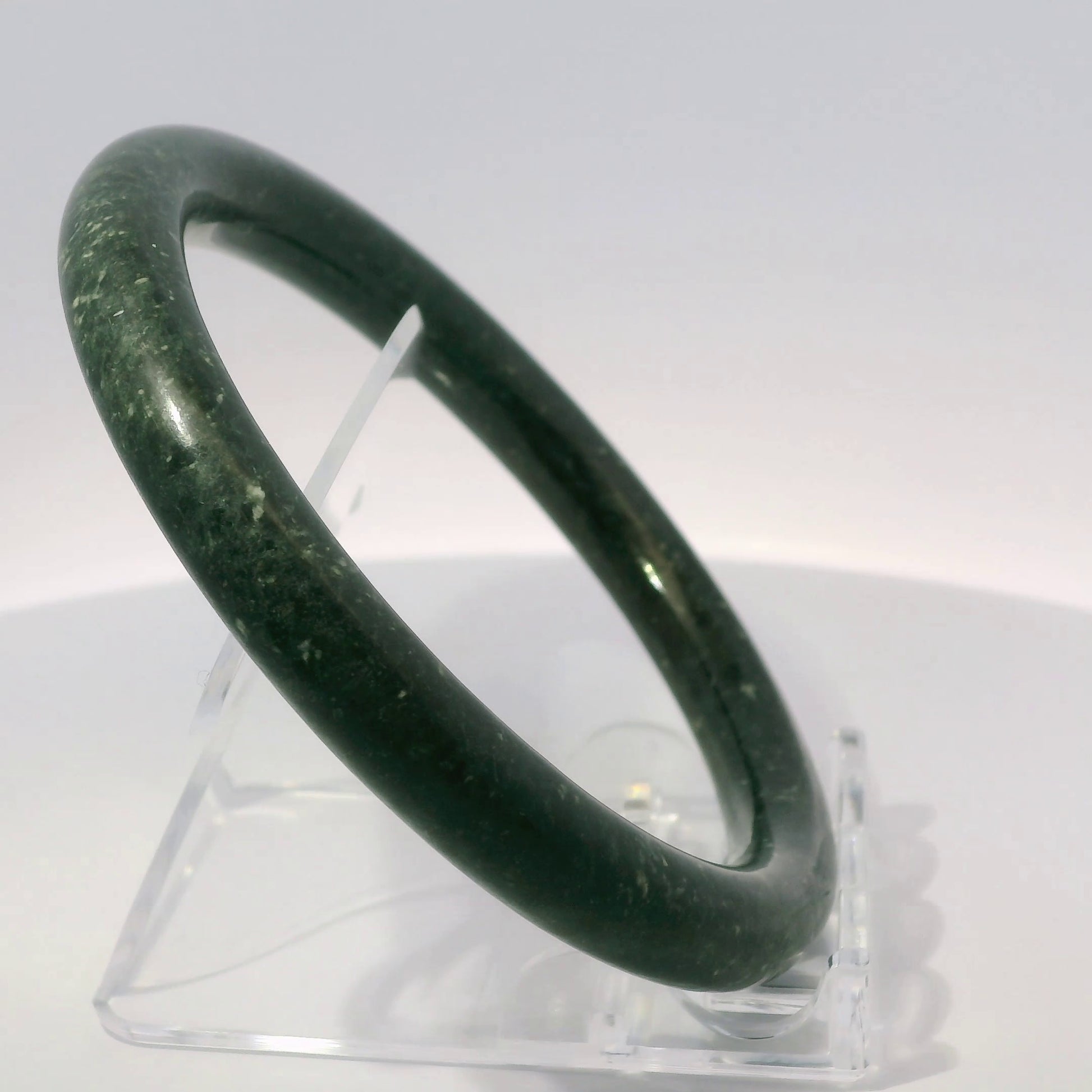 63mm Black Round Jade Bangle, side profile close-up showing band thickness, authentic Type A Burma jadeite, Brother Ryan Shop