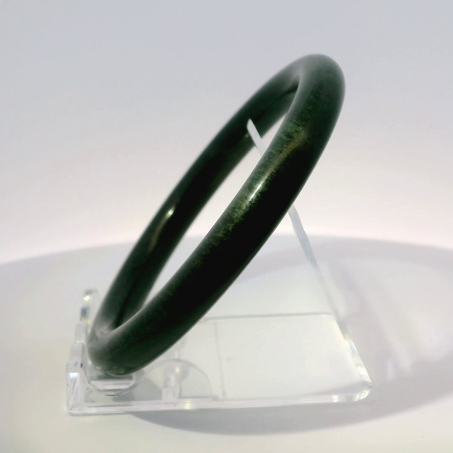 59mm Black Round Cut Jade Bangle, side profile close-up showing band thickness, authentic Type A Burma jadeite, Brother Ryan Shop