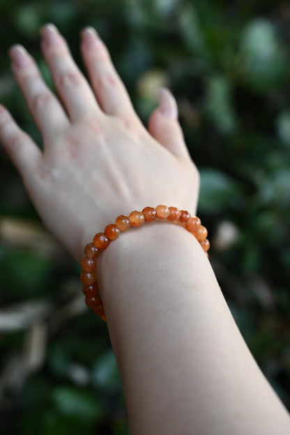 8mm Deep Peach Jade Bead Bracelet