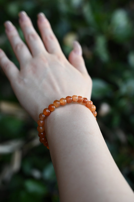 8mm Deep Peach Jade Bead Bracelet