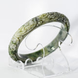 S58/59 Apple Lavender Floral Carved Jade Bangle