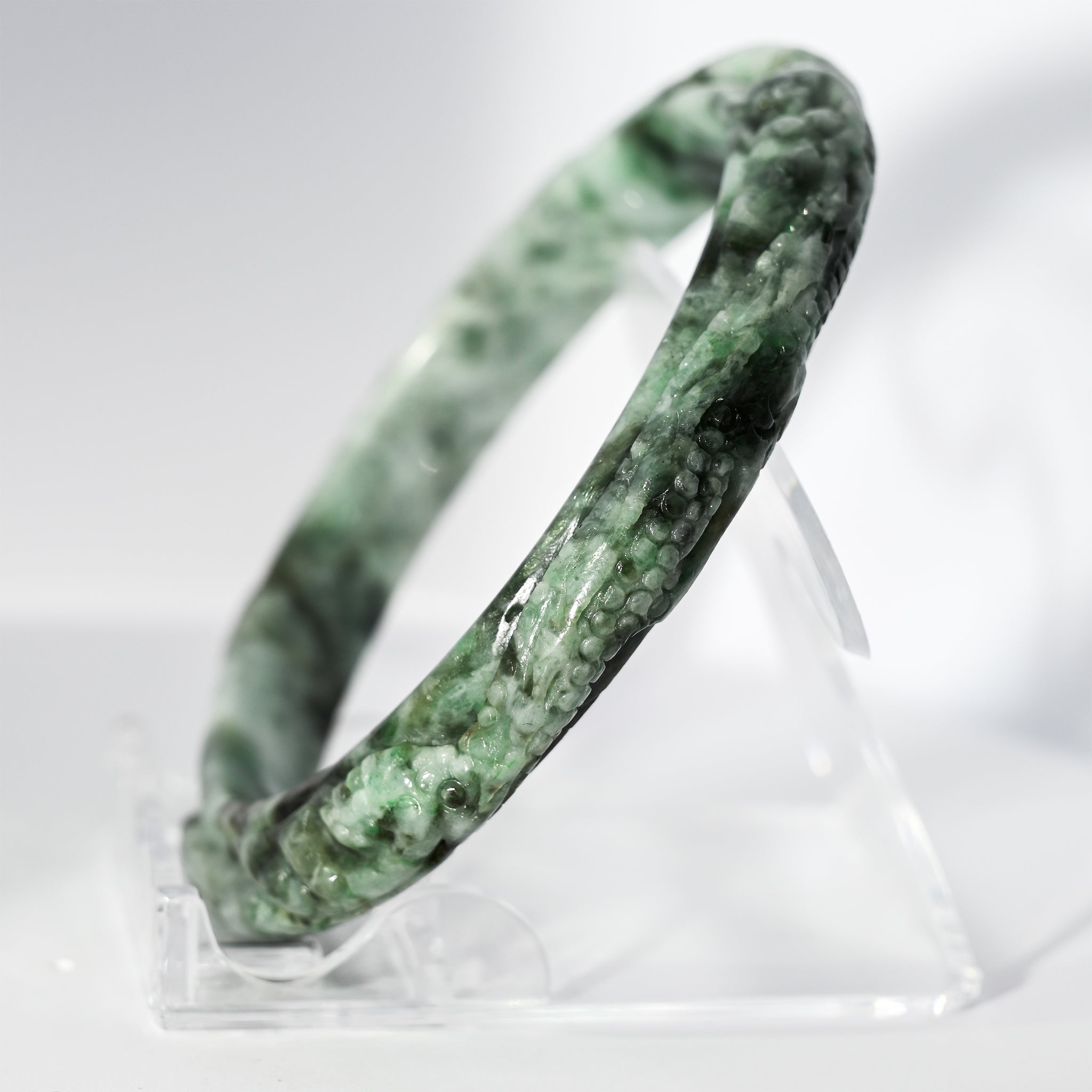 S58 Apple Ocean Blue Dragon Carved Jade Bangle