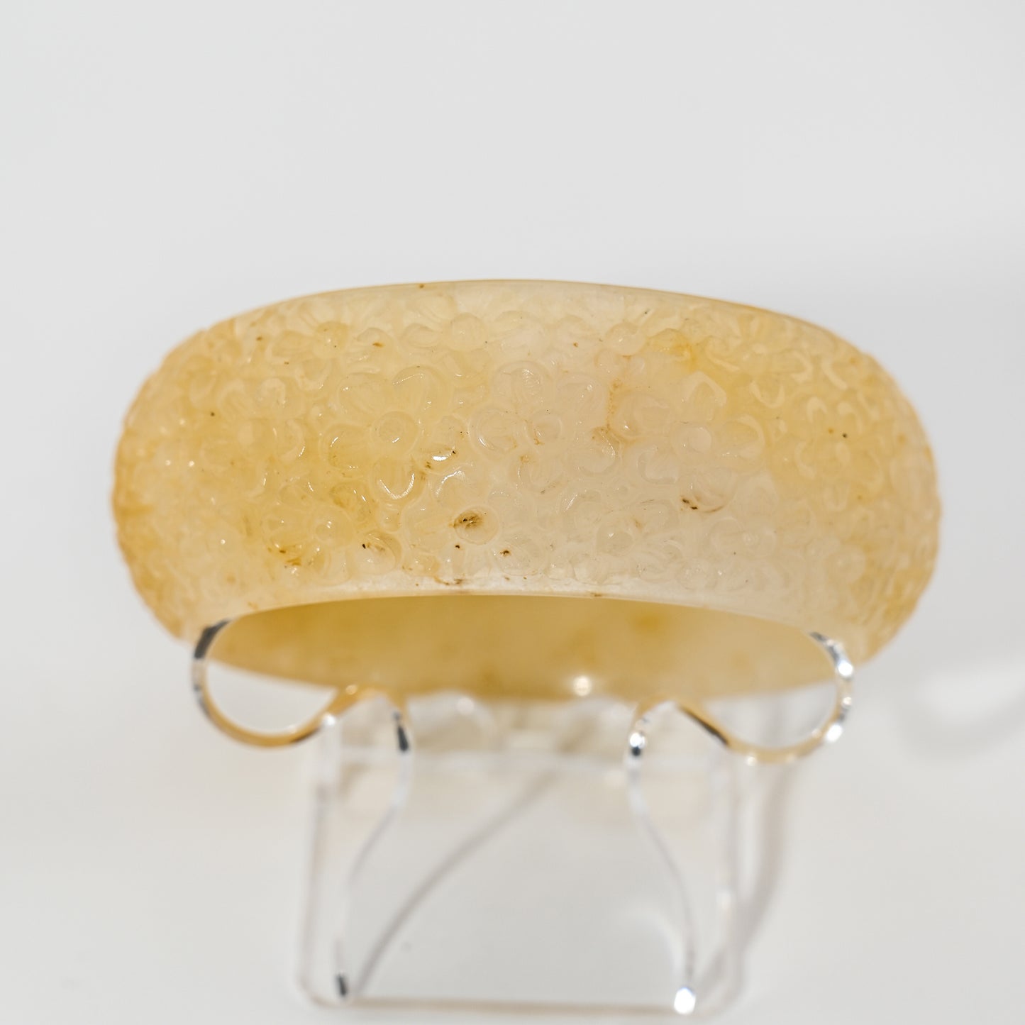 Engraved Burmese Jade Bangle Cuff – Light Honey