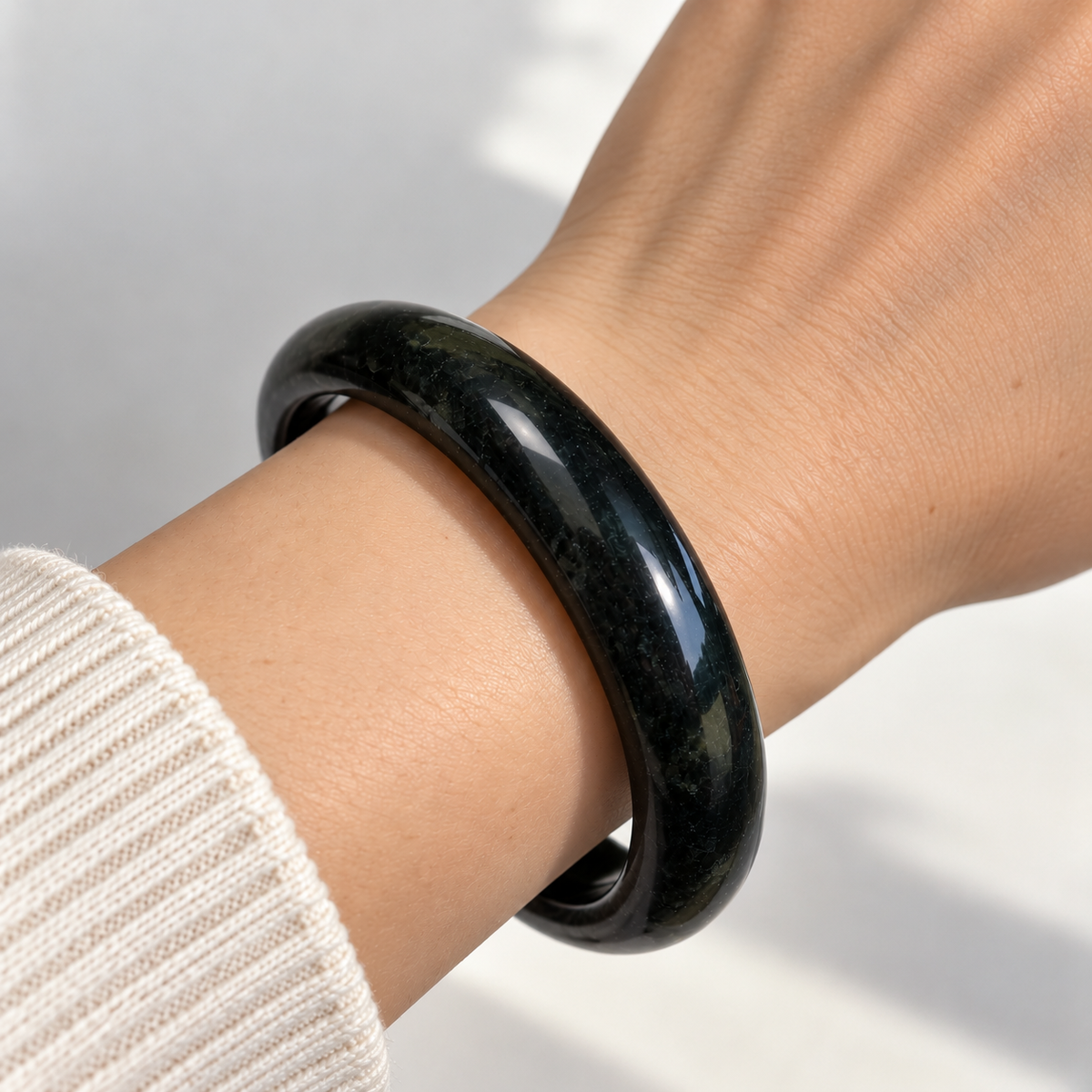 Black Jade Flat Cut Bangle