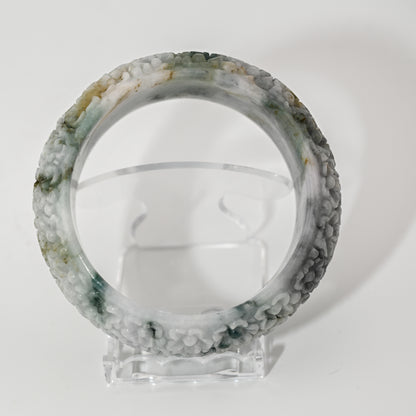Engraved Type A Burmese jadeite bangle cuff, imperial green, lavender & ocean blue — Brother Ryan Shop