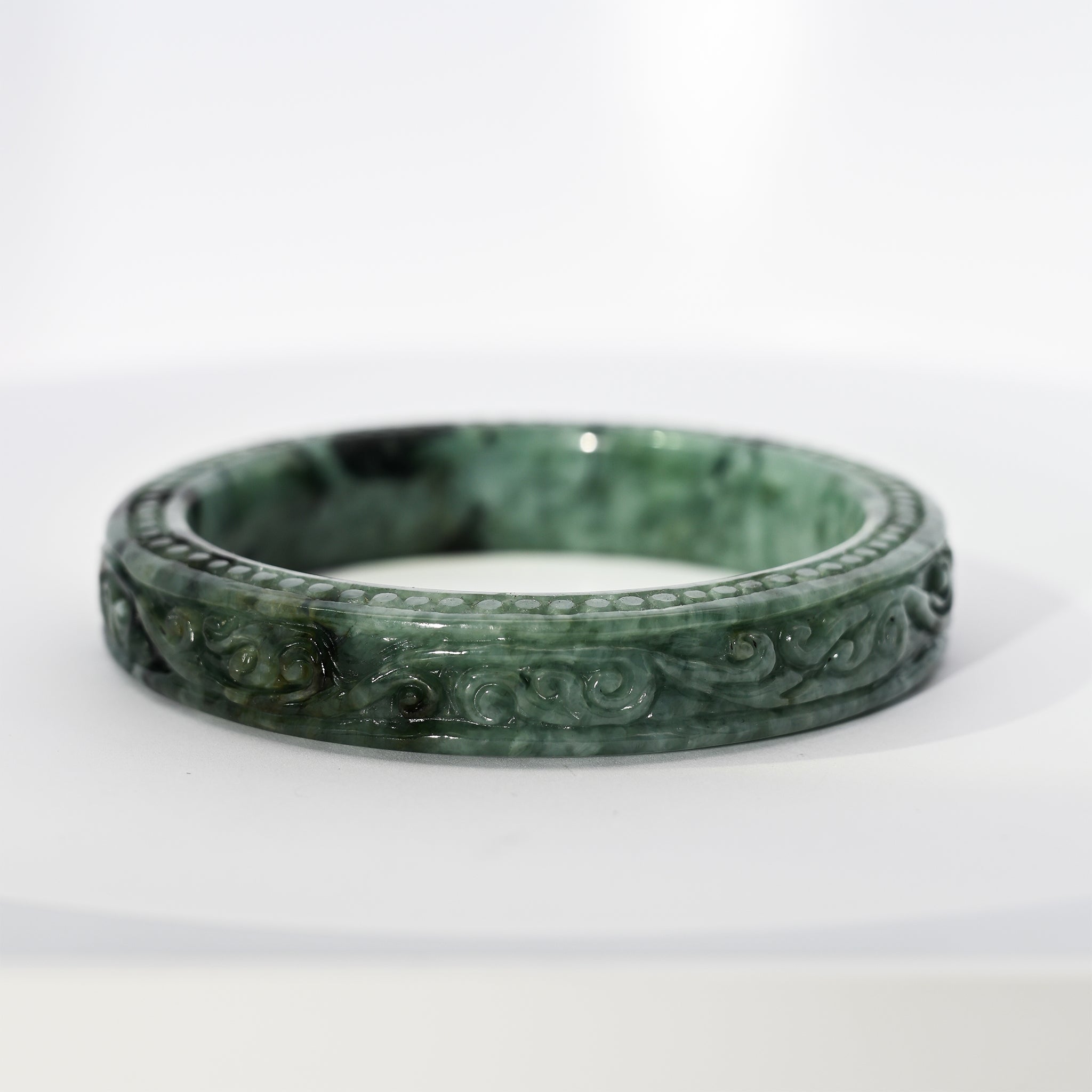 S57 Imperial Vine Carved Block Jade Bangle