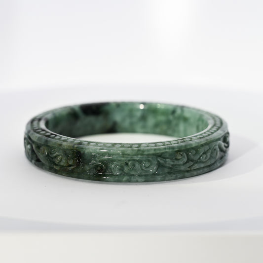 S57 Imperial Vine Carved Block Jade Bangle