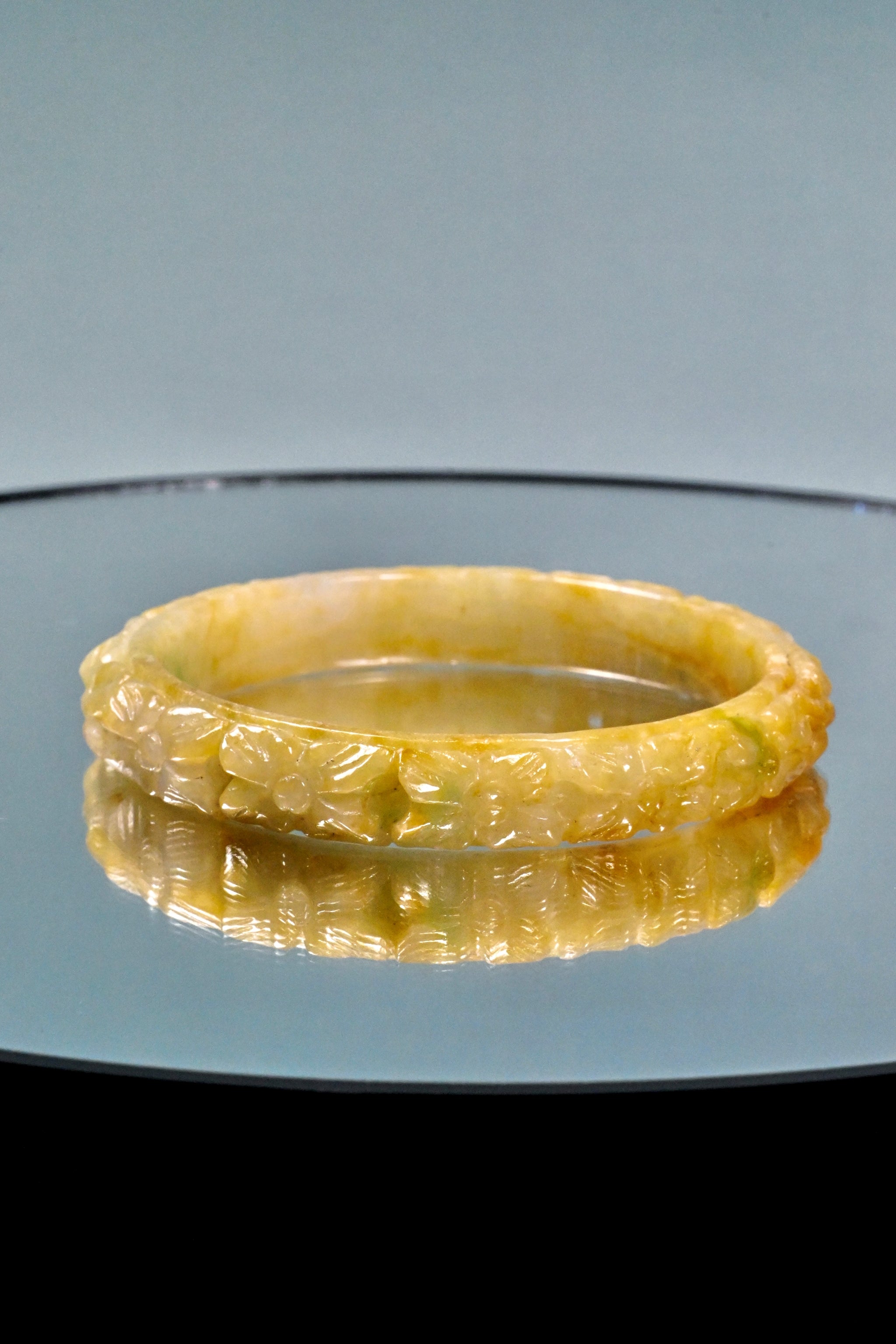 Floral Engraved Jade Bangle