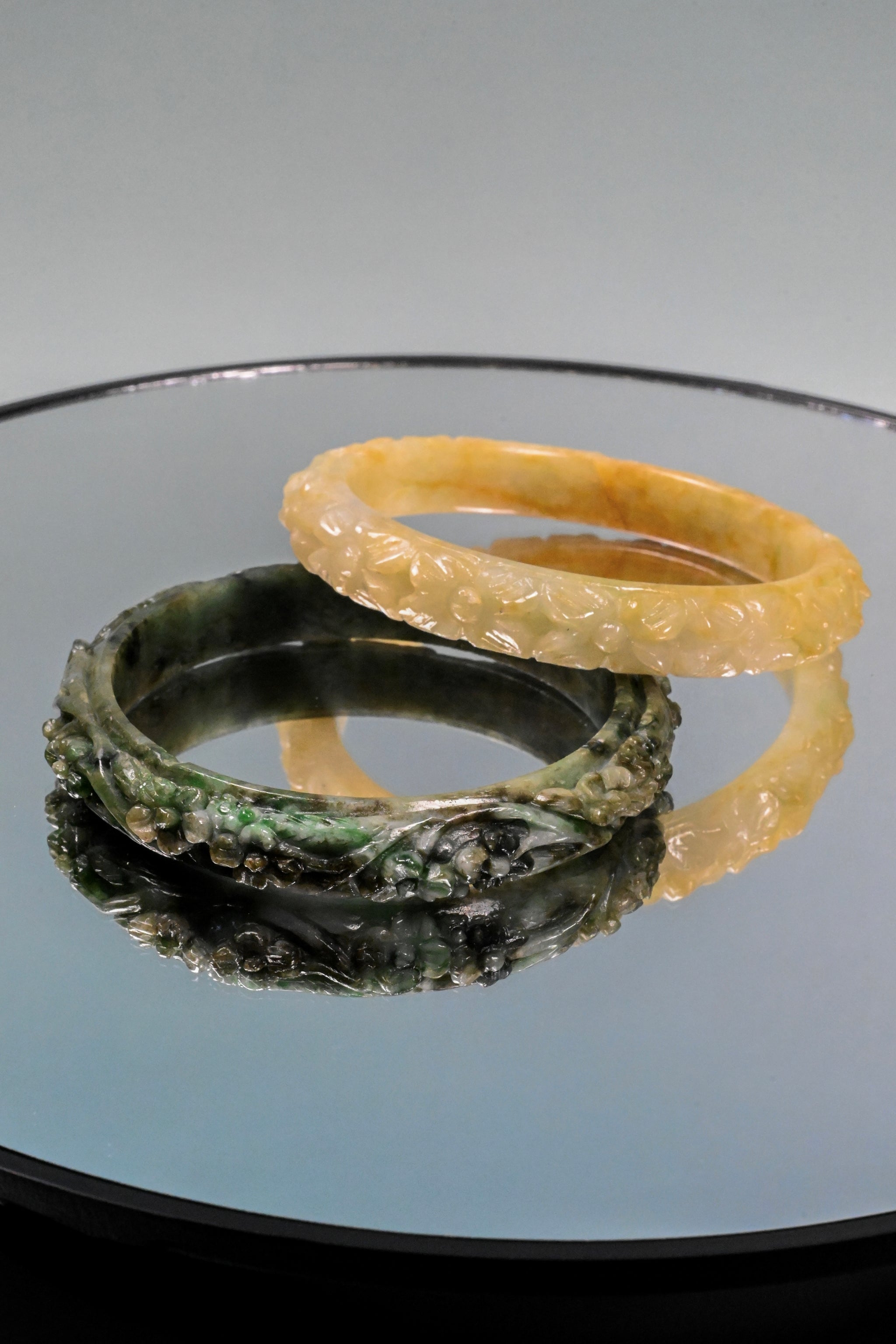 Floral Engraved Jade Bangle