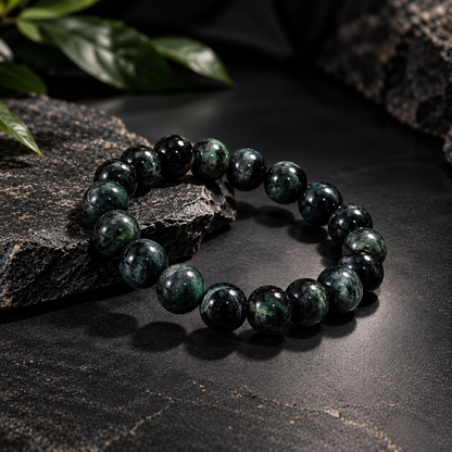 13mm Black Green Bead Bracelet