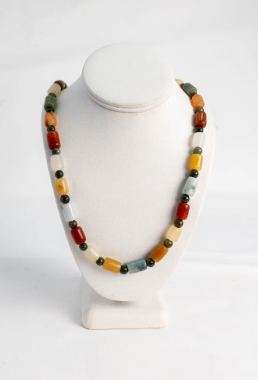 Mixed Jade Barrel Necklace