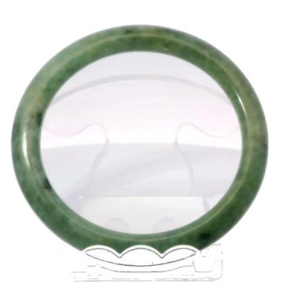 61mm O.G. Imperial Round Jade Bangle, front view on display stand, authentic Type A Burma jadeite, Brother Ryan Shop