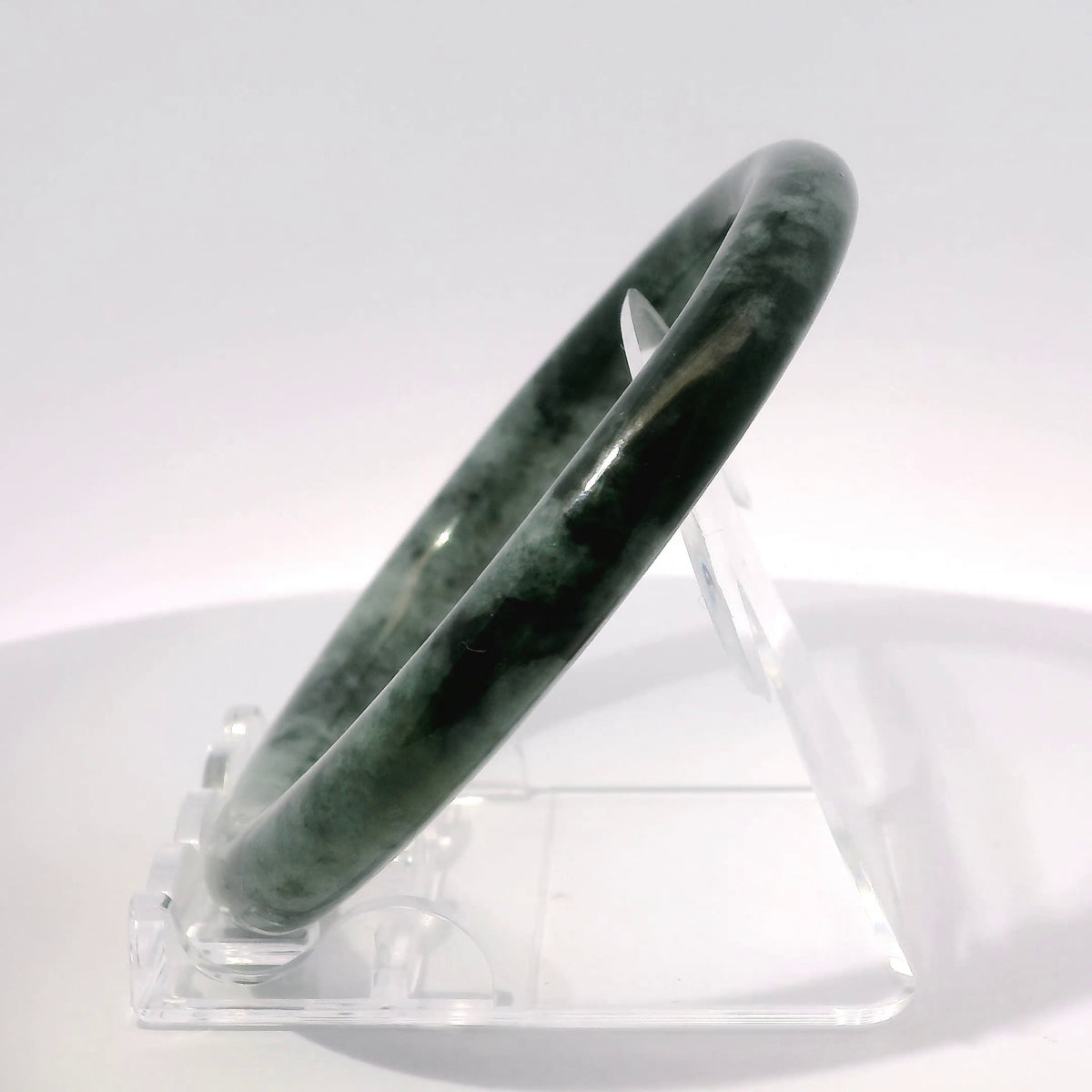 59mm Yin-Yang Round Jade Bangle, side profile close-up showing band thickness, authentic Type A Burma jadeite, Brother Ryan Shop