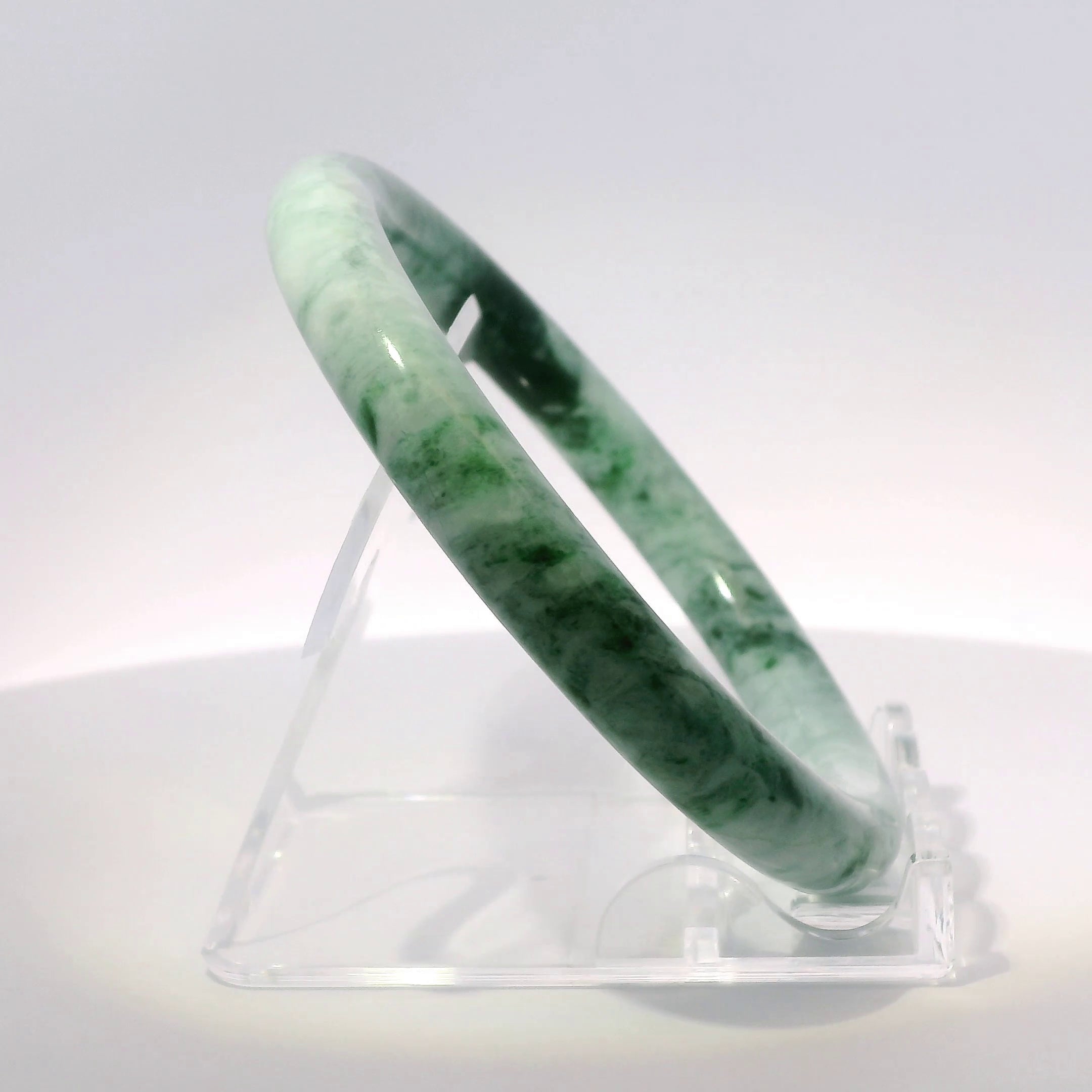 58 Moss Ocean Blue Round Jade Bangle
