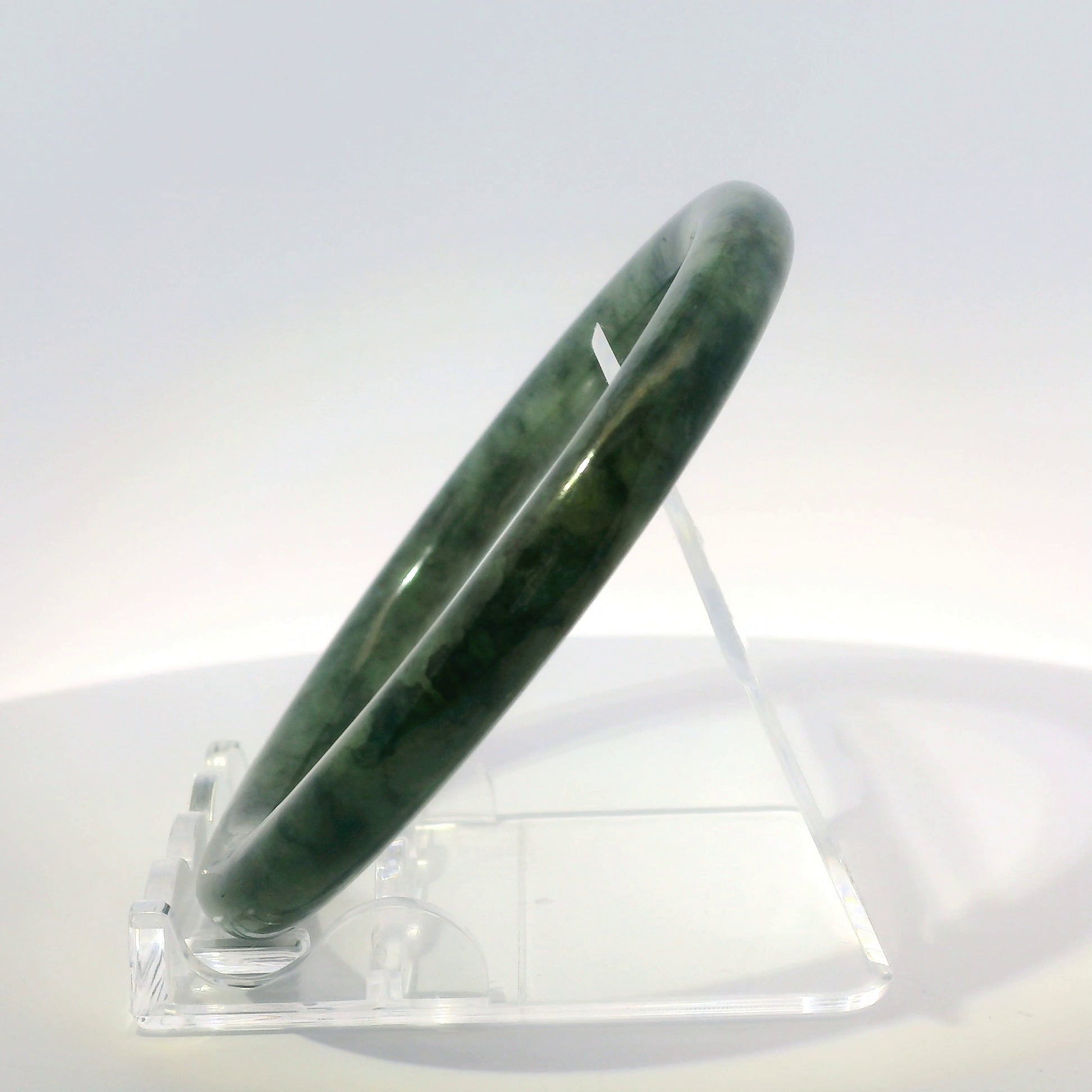 58mm Imperial Wuji Round Jade Bangle, side profile close-up showing band thickness, authentic Type A Burma jadeite, Brother Ryan Shop