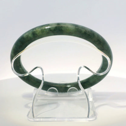 58mm Imperial Wuji Round Jade Bangle, top-down view on display stand, authentic Type A Burma jadeite, Brother Ryan Shop