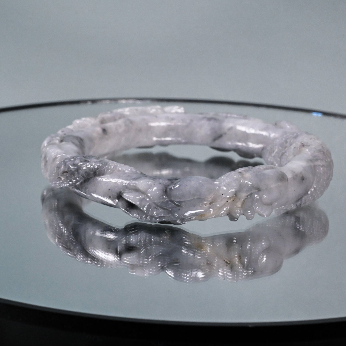 White Lavender Flying Dragon Engraved Bangle