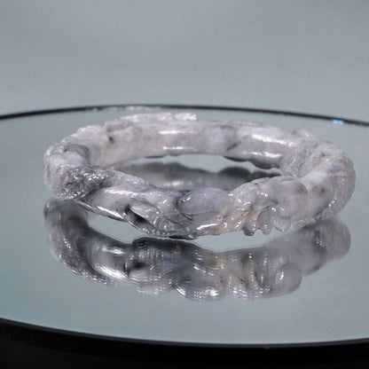 White Lavender Flying Dragon Engraved Bangle