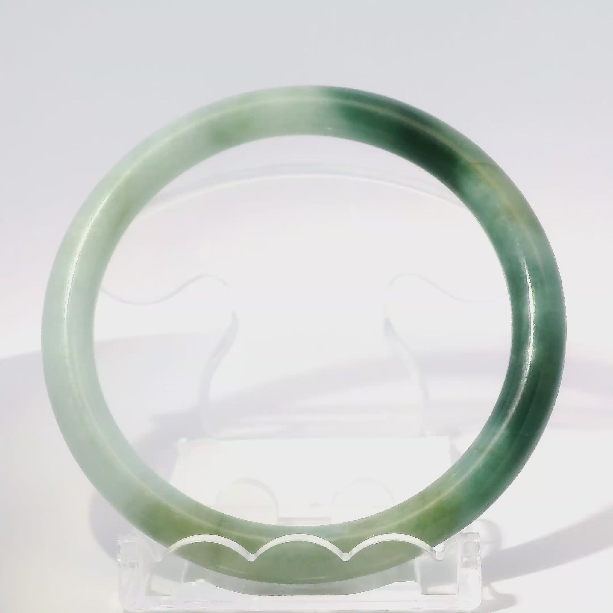 57mm Tri-Color Round Cut Bangle, 360 video showcasing clarity and color, authentic Type A Burma jadeite, Brother Ryan Shop