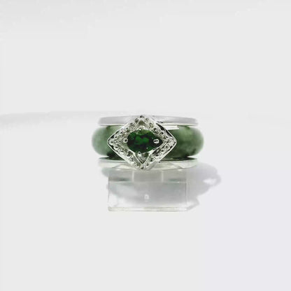 Ocean Blue Imperial Jadeite Detachable Ring with Chrome Diopside