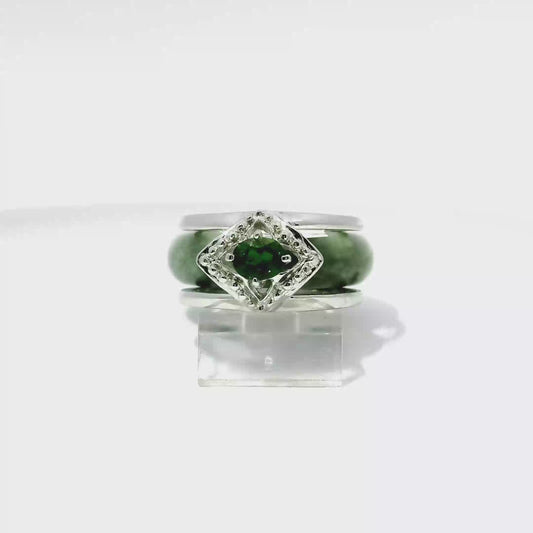 Ocean Blue Imperial Jadeite Detachable Ring with Chrome Diopside