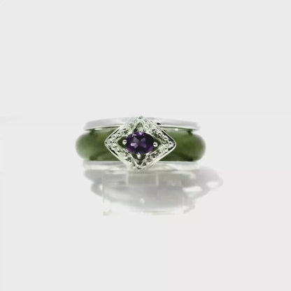 Banana Leaf Vintage Jadeite Detachable Ring with Amethyst