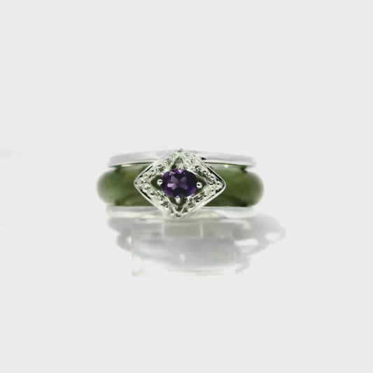 Banana Leaf Vintage Jadeite Detachable Ring with Amethyst