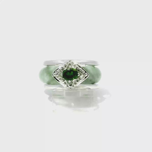 Apple Green Burmese Jadeite Detachable Ring with Chrome Diopside