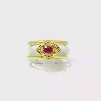 White Jadeite Detachable Ring with Ruby