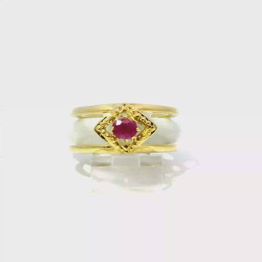 White Jadeite Detachable Ring with Ruby