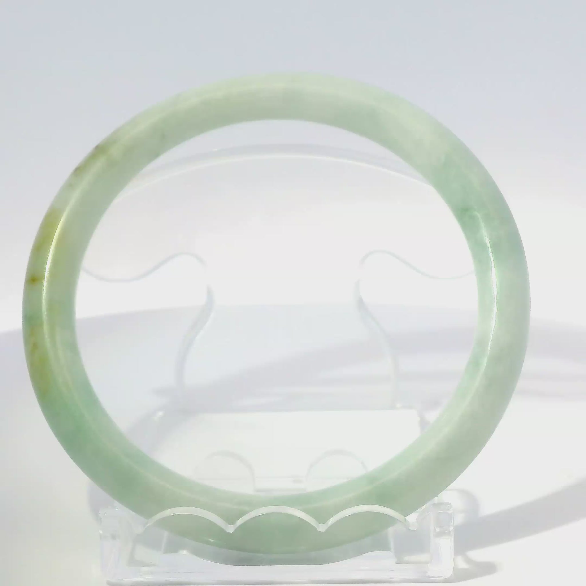 56mm Golden Mountain Round Jade Bangle, 360 video showcasing clarity and color, authentic Type A Burma jadeite, Brother Ryan Shop