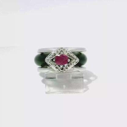 Deep Imperial Jadeite Detachable Ring with Ruby