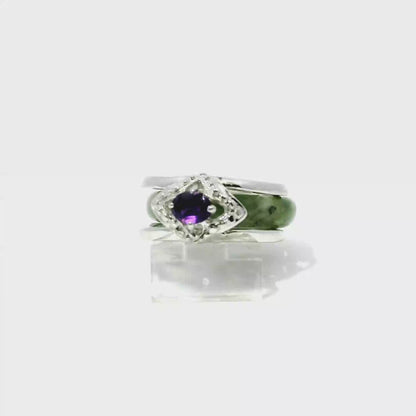 Icy Apple Ocean Detachable Jadeite Ring with Amethyst