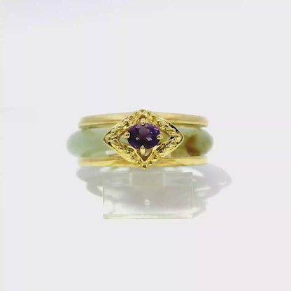 Icy Vintage Jadeite Detachable Ring with Amethyst