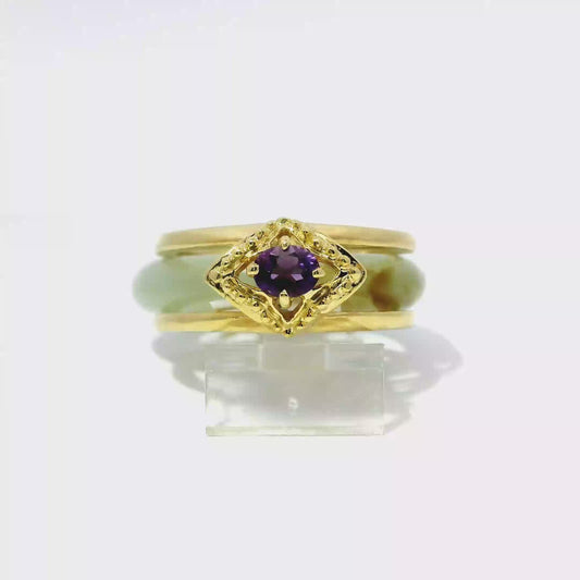 Icy Vintage Jadeite Detachable Ring with Amethyst